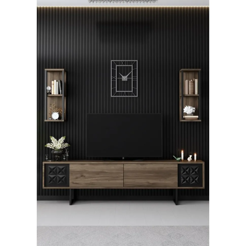 Erki TV-bänk - Valnöt/svart