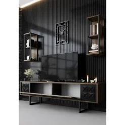 Erki TV-bänk - Valnöt/svart