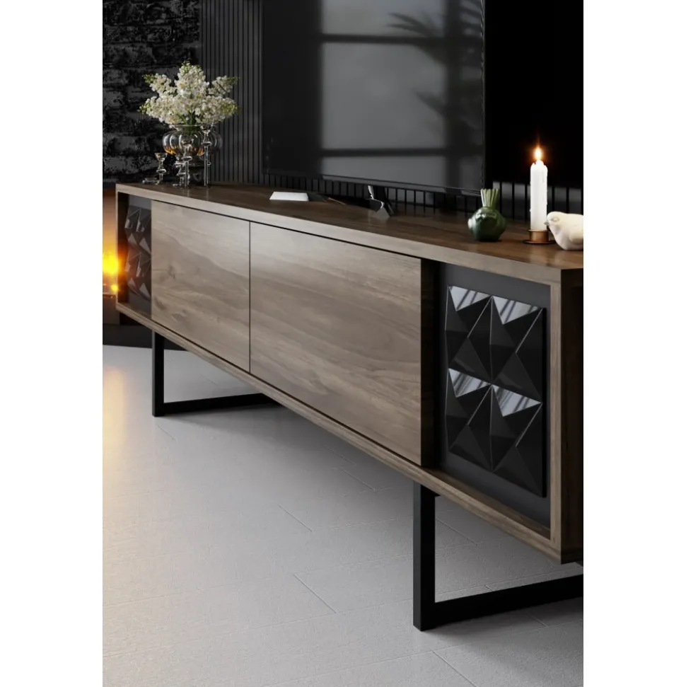 Erki TV-bänk - Valnöt/svart