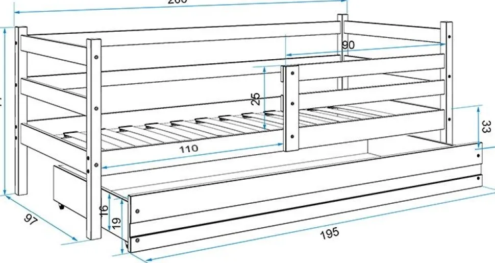 Esbjerg juniorsäng med förvaringslåda 90 x 200 cm - Furu
