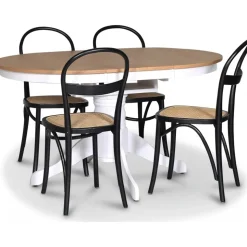 Fitchburg matgrupp; Ovalt matbord 106-141 cm - Vit / Oljad Ek med 4 st Danderyd No.16 matstolar Svart + 4.00 x Stolsdyna