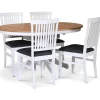 Fitchburg matgrupp; runt matbord 106 /141 cm - Vit / oljad ek med 4 st Fårö stolar med sits i grått tyg + 3.00 x Möbeltassar