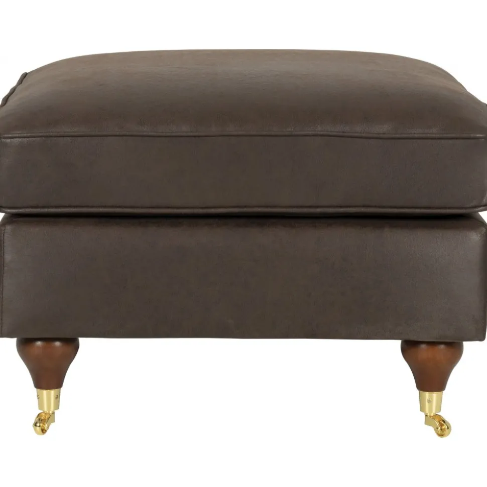 Fotpall i vintagebrunt konstläder - Howard watford + Fläckborttagare för möbler