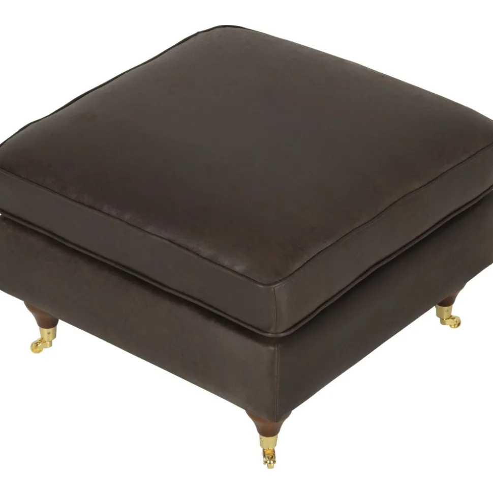 Fotpall i vintagebrunt konstläder - Howard watford + Fläckborttagare för möbler