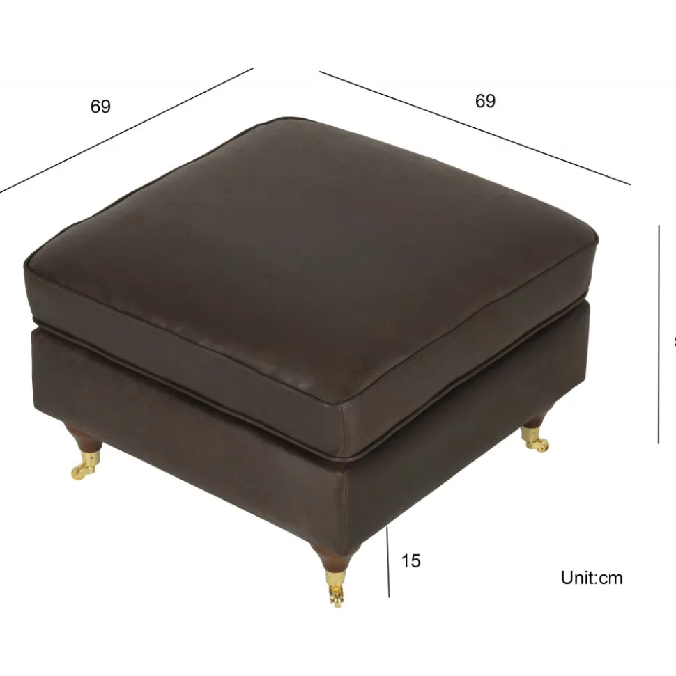 Fotpall i vintagebrunt konstläder - Howard watford + Fläckborttagare för möbler