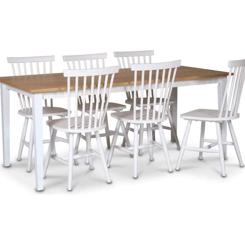 Fårö matgrupp - Bord 180x90 cm med 6 st vita Karl pinnstolar + 6.00 x Stolsdyna