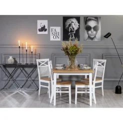 Fårö matgrupp 140 cm inklusive 4 st stolar med kryss - Ek/vit + 4.00 x Stolsdyna