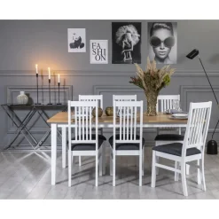 Fårö matgrupp: Bord 180 cm inklusive 6 Gåsö stolar - Vit/Ek + 6.00 x Stolsdyna