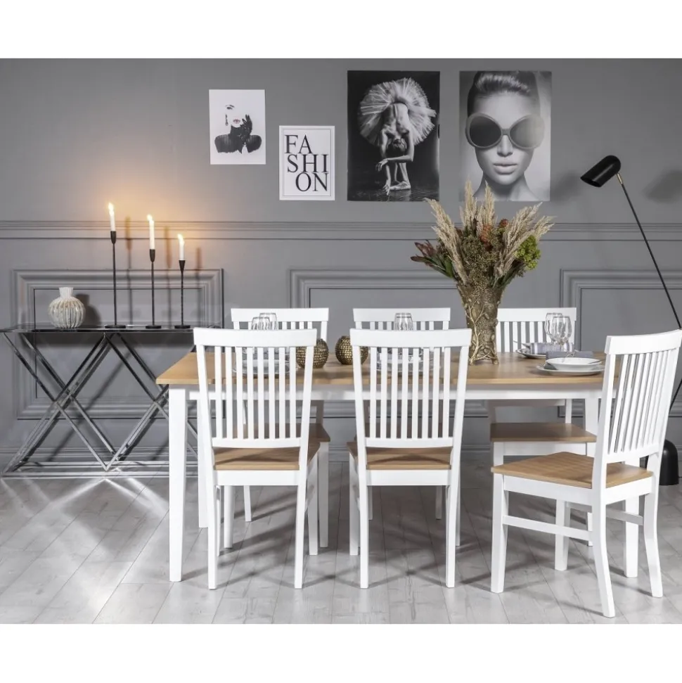 Fårö matgrupp: Bord 180 cm inklusive 6 st Fårö stolar - Ek/vit + 6.00 x Stolsdyna