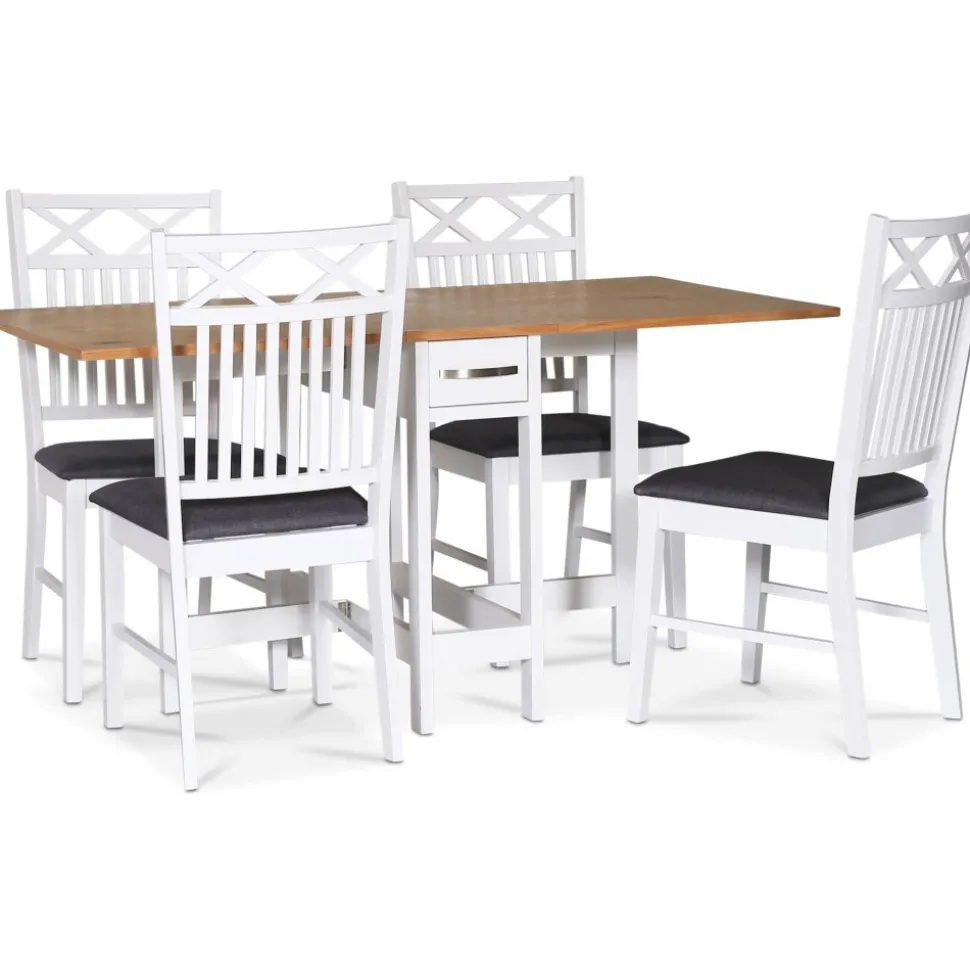Fårö matgrupp; Fårö klaffbord Vit / Ek med 4 st Sandhamn Gripsholm stolar