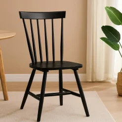 Fårö svart pinnstol i trä + Stolsdyna