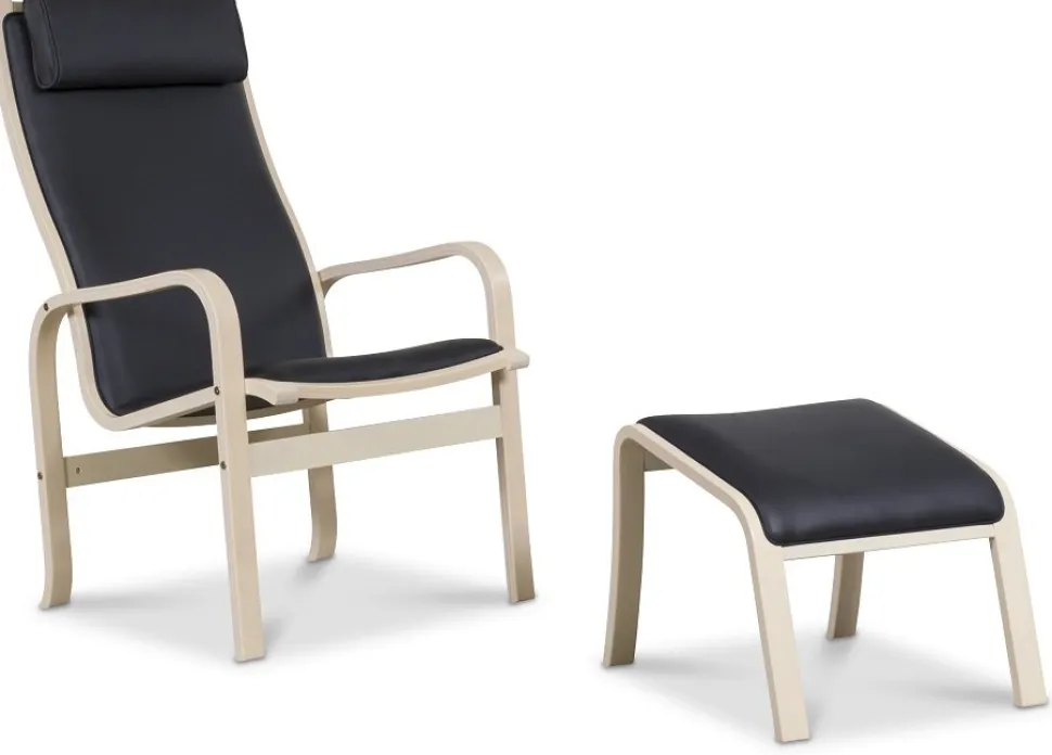 Frank fåtölj i svart läder - Vitpigmenterad bok + Fläckborttagare för möbler