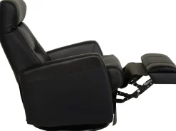 Frans reclinerfåtölj i svart skinn med gung och snurrfunktion