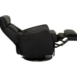 Frans reclinerfåtölj i svart skinn med gung och snurrfunktion