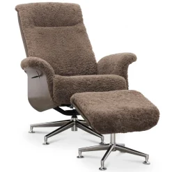 Fårskinnsfåtölj med fotpall - ek/brun - Ulla + Möbeltassar