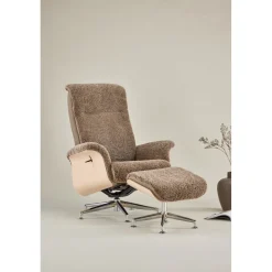 Fårskinnsfåtölj med fotpall - Brun / ek - Ulla