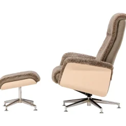 Fårskinnsfåtölj med fotpall - Brun / ek - Ulla