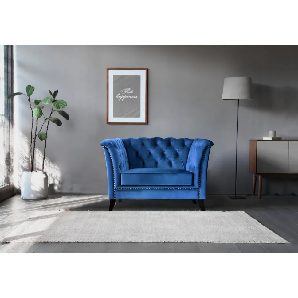 Fåtölj blå Chesterfield - Milton + Fläckborttagare för möbler