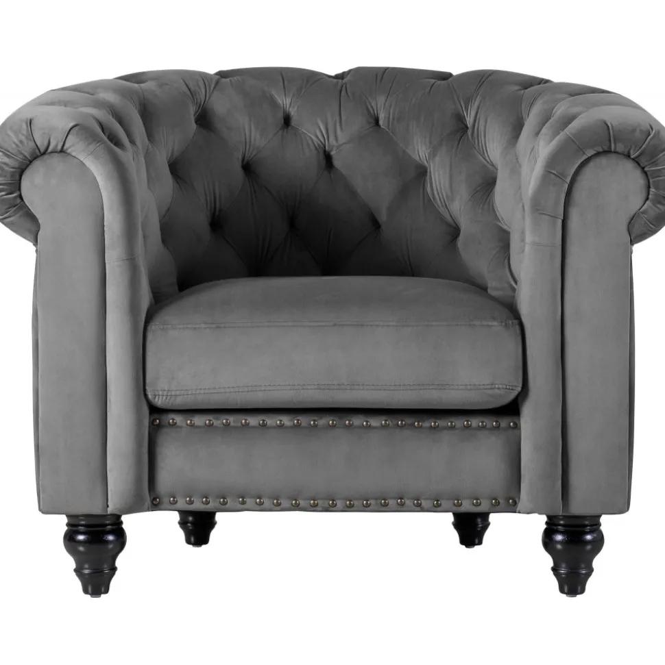 Fåtölj chesterfield grå sammet Royal + Textilrengöring för möbler