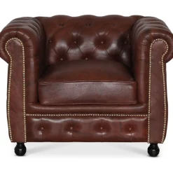 Fåtölj chesterfield i brunt antikbehandlat läder + Textilrengöring för möbler