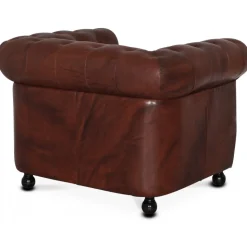 Fåtölj chesterfield i brunt antikbehandlat läder + Fläckborttagare för möbler