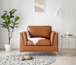 Fåtölj cognacs färgat konstläder - Cansas + Fläckborttagare för möbler