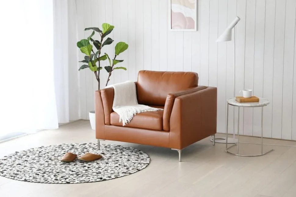 Fåtölj cognacs färgat konstläder - Cansas