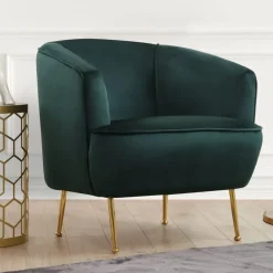 Fåtölj grön sammet med guldiga ben