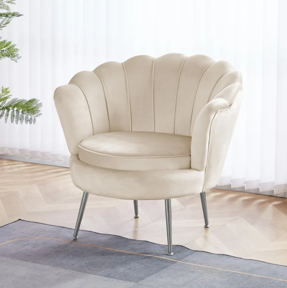 Fåtölj i beige sammet - Kingsley + Möbeltassar