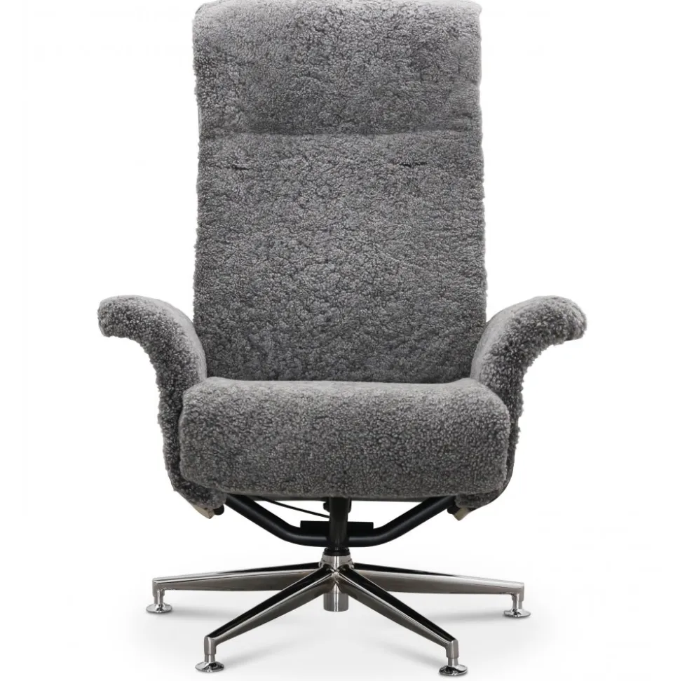 Fåtölj i fårskinn med fotpall - Grå/svart - Ulla + Fläckborttagare för möbler