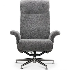 Fåtölj i fårskinn med fotpall - Grå/svart - Ulla + Textilrengöring för möbler