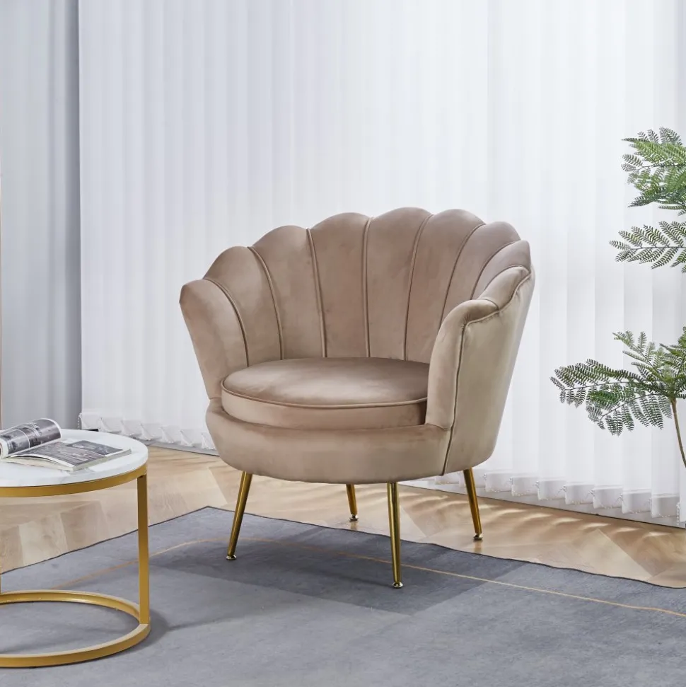 Fåtölj i mörk beige sammet/mässing - Kingsley