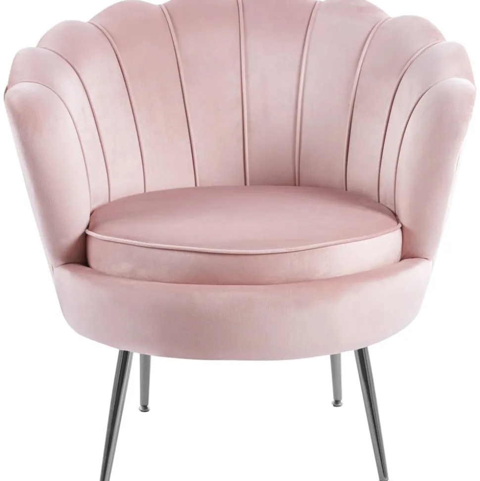 Fåtölj i rosa sammet kromade ben + Möbeltassar
