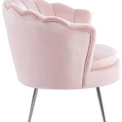 Fåtölj i rosa sammet kromade ben + Möbeltassar