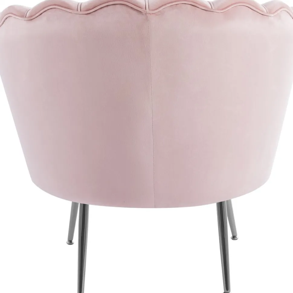 Fåtölj i rosa sammet kromade ben + Möbeltassar