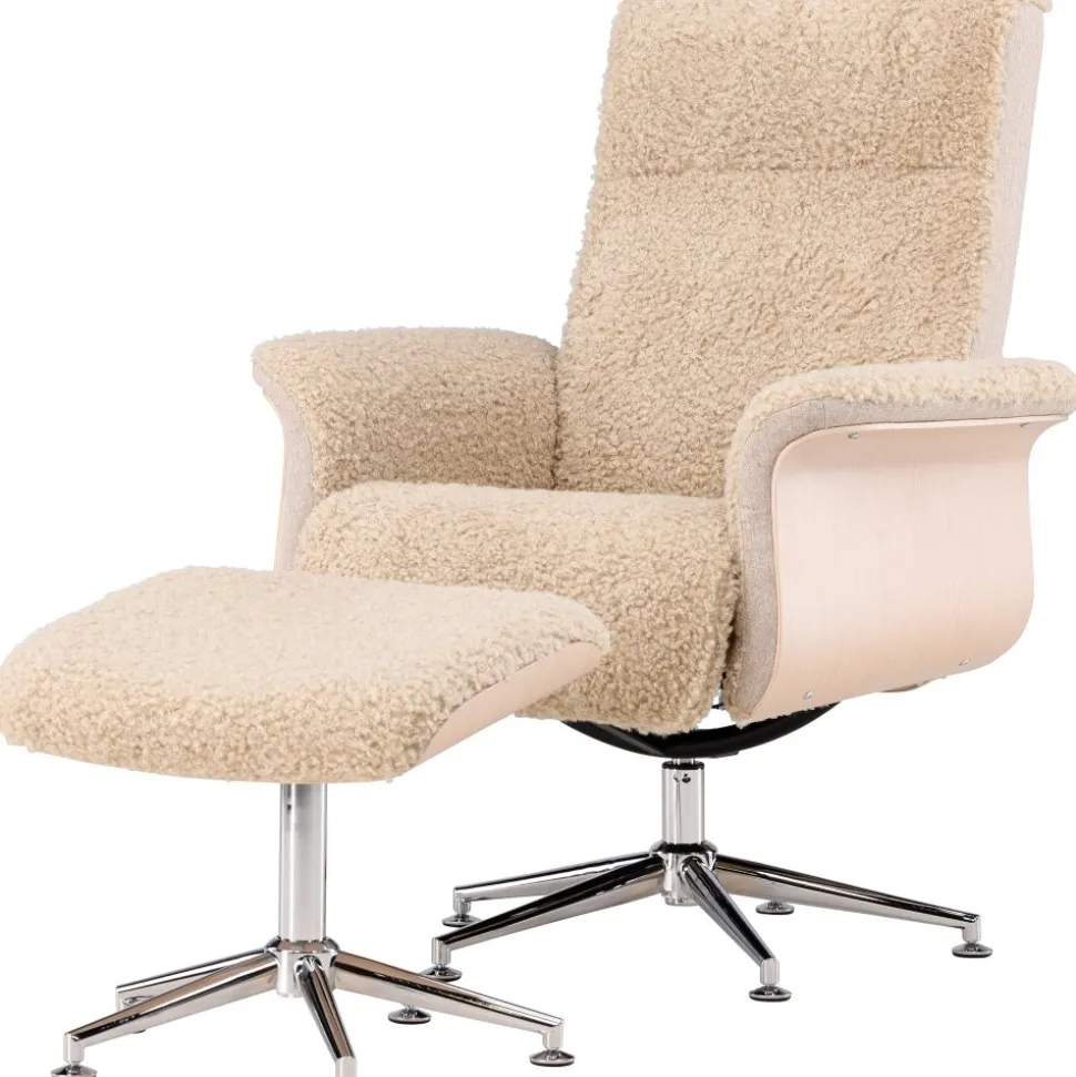 Fåtölj med fotpall - Beige / Whitewash + Textilrengöring för möbler