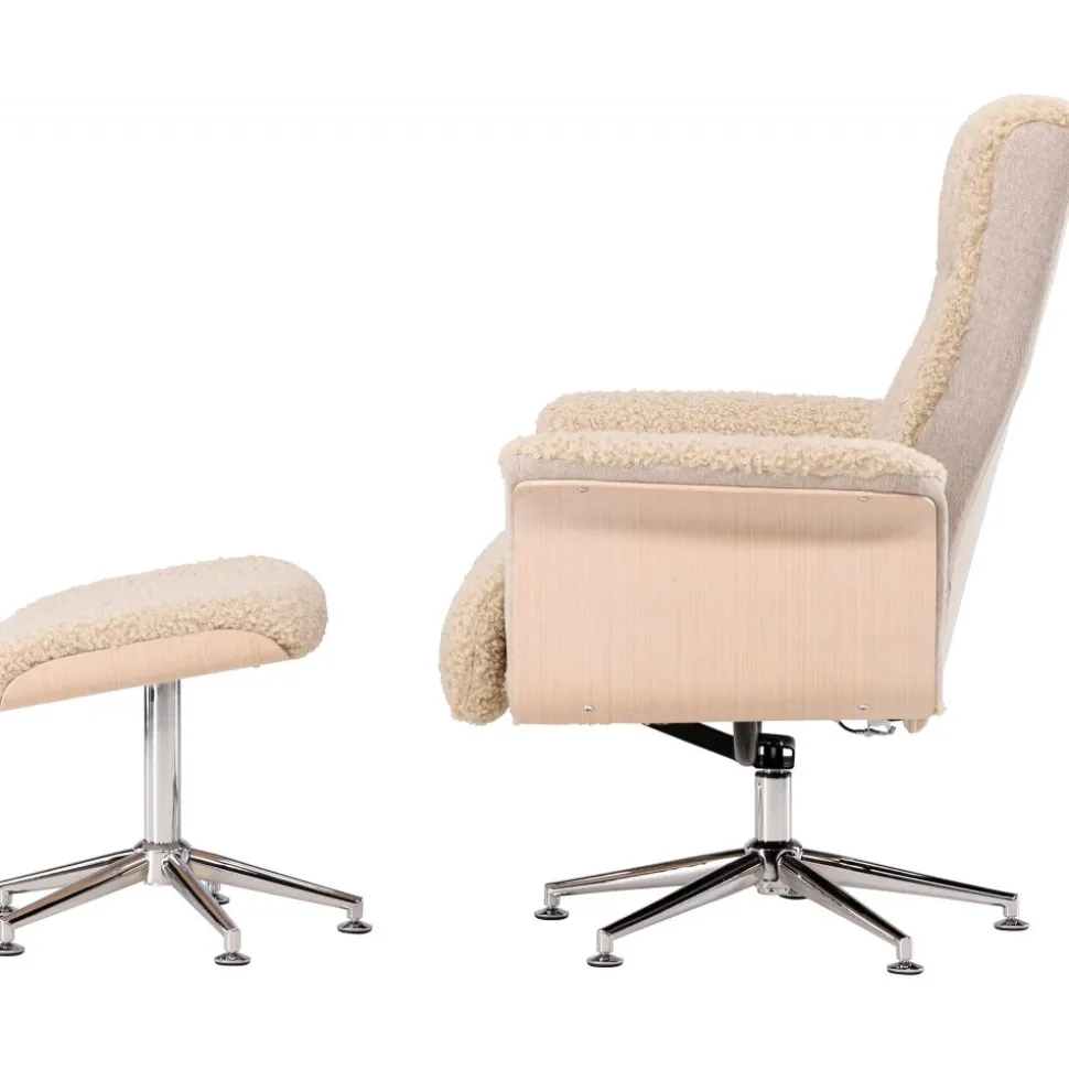 Fåtölj med fotpall - Beige / Whitewash + Textilrengöring för möbler