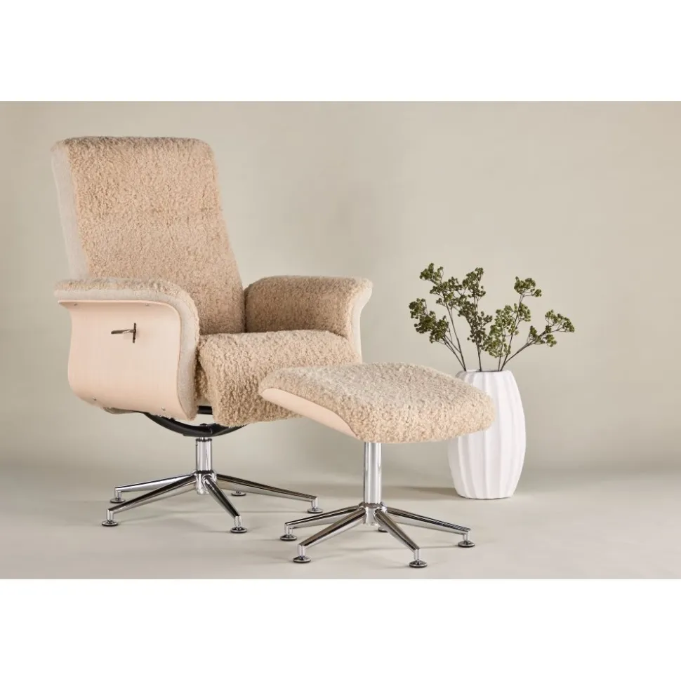 Fåtölj med fotpall - Beige / Whitewash + Fläckborttagare för möbler