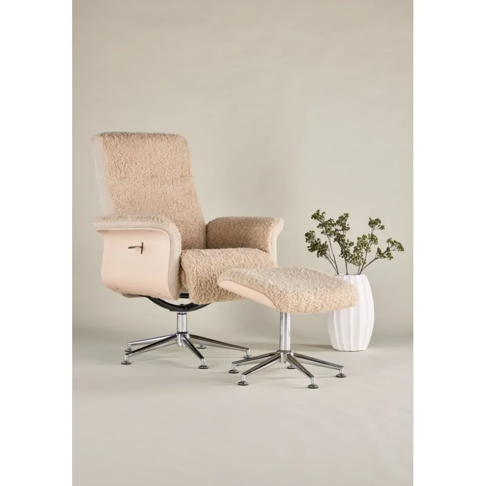 Fåtölj med fotpall - Beige / Whitewash + Fläckborttagare för möbler