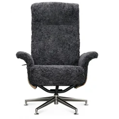 Fåtölj med fotpall fårskinn ek/antracit - Ulla