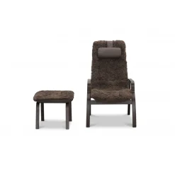 Fåtölj med fotpall fårskinn brun/ek - Frank