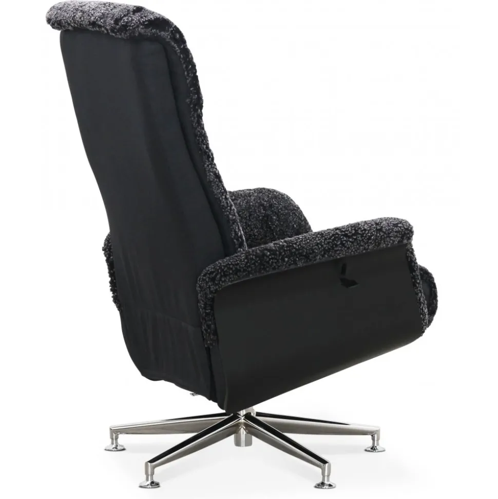 Fåtölj med fotpall fårskinn mörkgrå/svart - Ulla