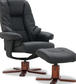 Fåtölj med fotpall i svart Läder/PVC - Comfy + Textilrengöring för möbler