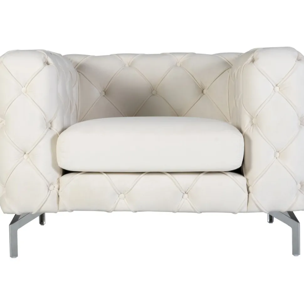 Fåtölj med knappar beige sammet