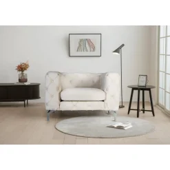 Fåtölj med knappar beige sammet