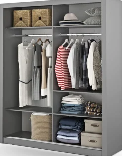 Garderob B180 cm - Grå/Spegel