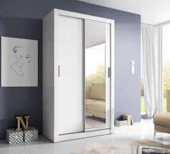 Garderob med skjutdörrar vit 120x215 cm - Mervyn