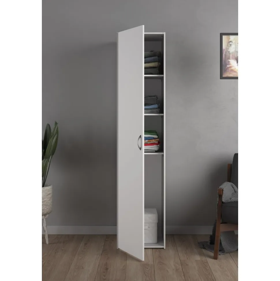 Garderob vit 40 cm bred och 175 cm hög + Möbeltassar