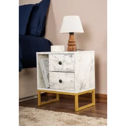 Glimmer sängbord - Freesia marmor/guld