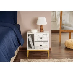 Glimmer sängbord - Freesia marmor/guld